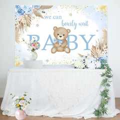 Lofaris Blue Floral Glitter Bear Baby Shower Backdrop