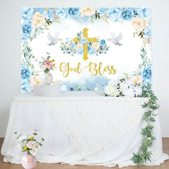 Lofaris Blue Floral God Bless Pigeon Baptism Backdrop