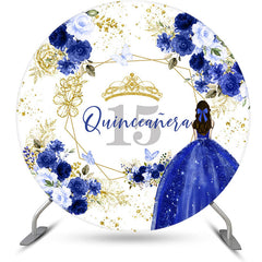 Lofaris Blue Floral Quinceanera Round 15th Birthday Backdrop