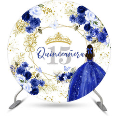 Lofaris Blue Floral Quinceanera Round 15th Birthday Backdrop