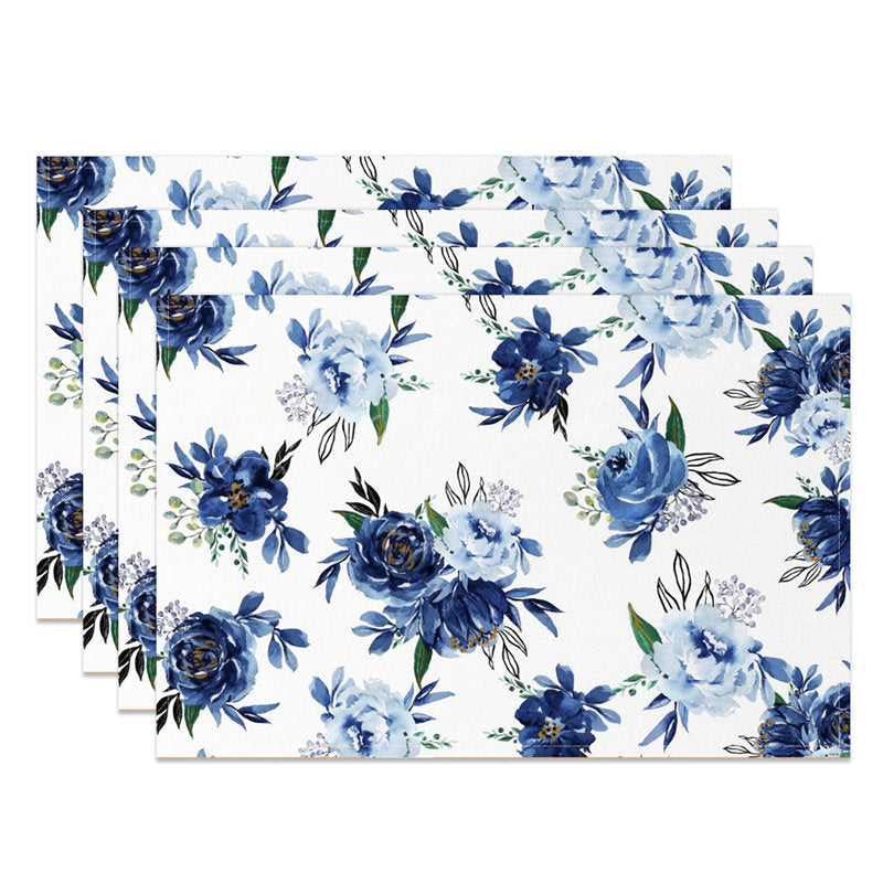 Lofaris Blue Floral Seamless Leaf Dining Set Of 4 Placemats