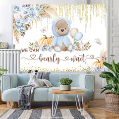 Lofaris Pink Floral Teddy Bear Gold Glitter Baby Shower Backdrop