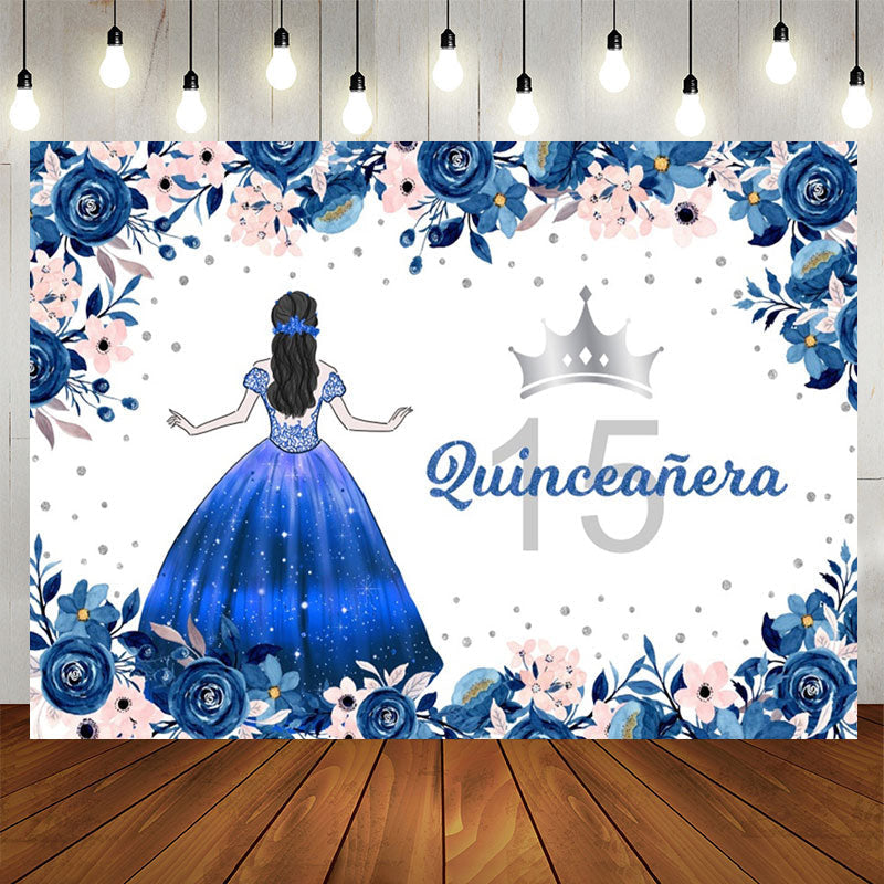 Lofaris Blue Flower Girl 15th Quinceanera Birthday Backdrop