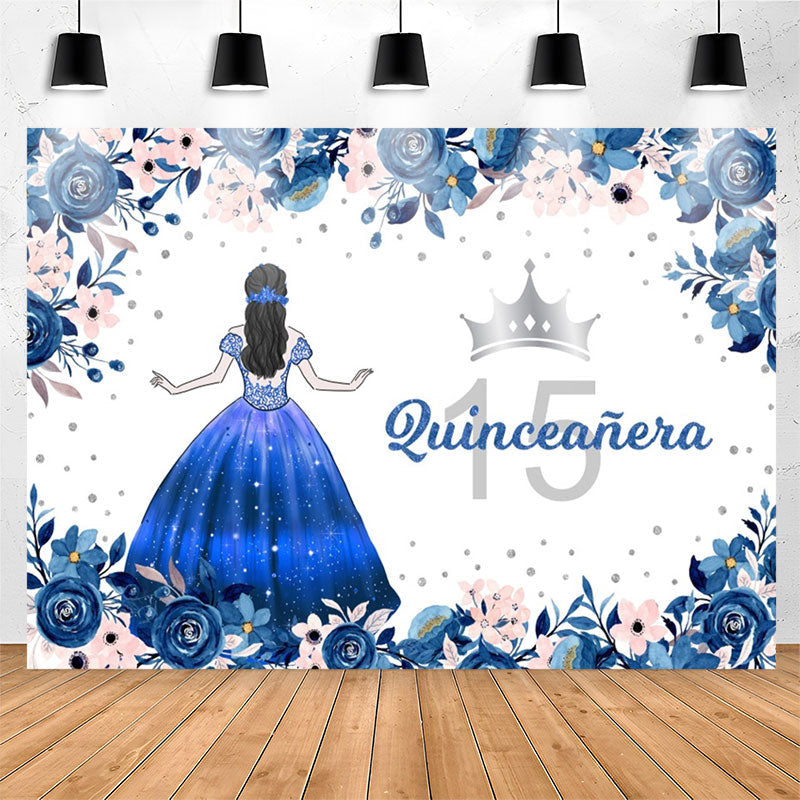 Lofaris Blue Flower Girl 15th Quinceanera Birthday Backdrop