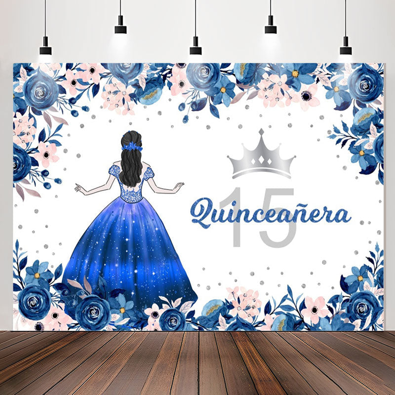 Lofaris Blue Flower Girl 15th Quinceanera Birthday Backdrop