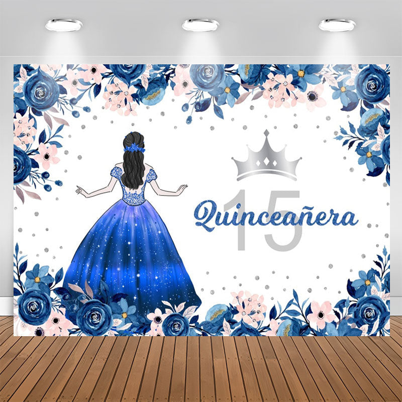 Lofaris Blue Flower Girl 15th Quinceanera Birthday Backdrop