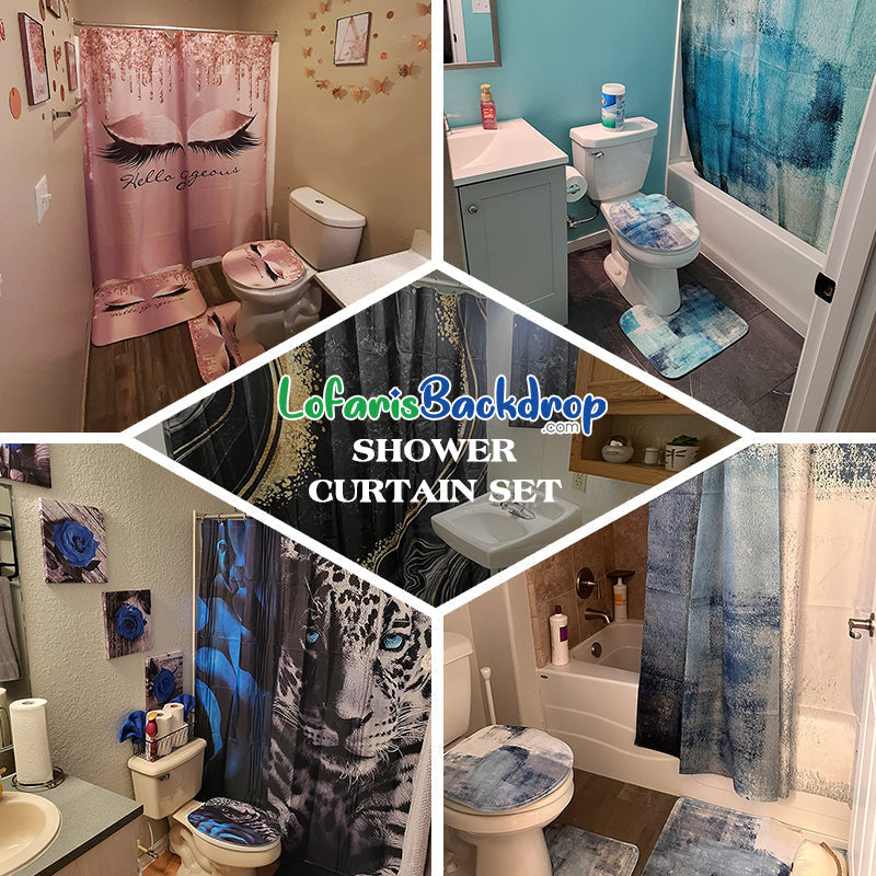 Lofaris Blue Flower Ink Wash Painting Artistic Shower Curtain