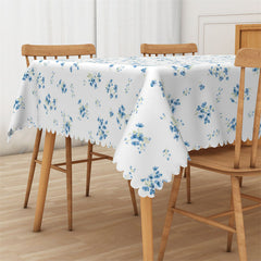 Lofaris Blue Flowers White Dining Room Rectangle Tablecloth