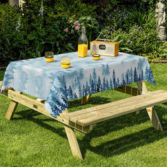 Lofaris Blue Foggy Forest Bohemian Rectangle Tablecloth