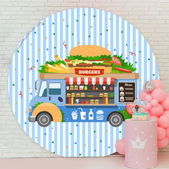 Lofaris Blue Food Truck Burgers Round Birthday Backdrop