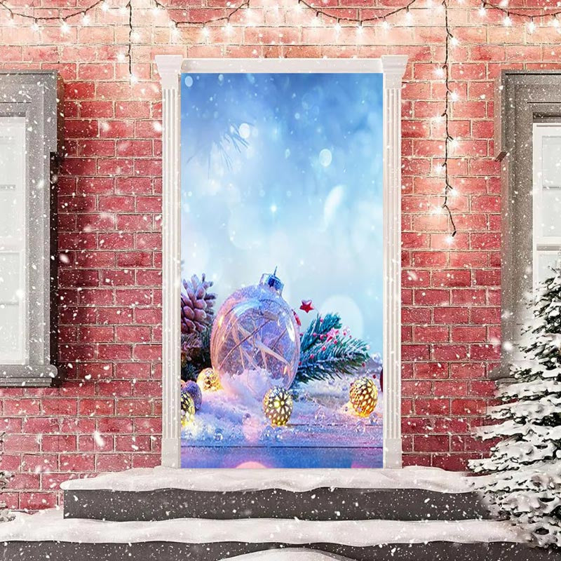 Lofaris Blue Glitter Ball Snowy Bokeh Christmas Door Cover