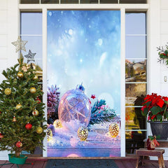 Lofaris Blue Glitter Ball Snowy Bokeh Christmas Door Cover