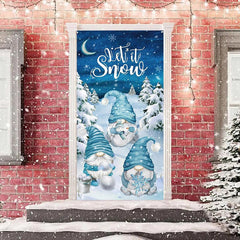 Lofaris Blue Gnomes Snowy Forest Night Christmas Door Cover