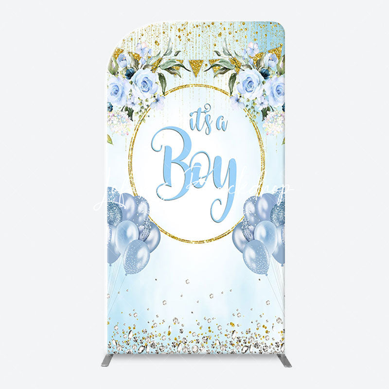 Lofaris Blue Gold Floral Its A Boy Baby Shower Arch Backdrop
