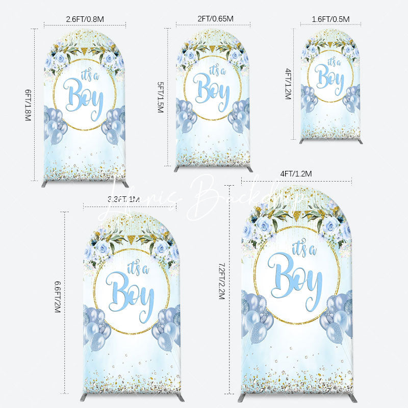 Lofaris Blue Gold Floral Its A Boy Baby Shower Arch Backdrop