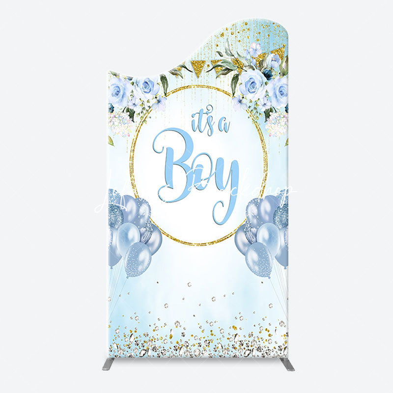 Lofaris Blue Gold Floral Its A Boy Baby Shower Arch Backdrop