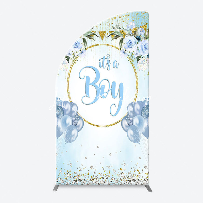 Lofaris Blue Gold Floral Its A Boy Baby Shower Arch Backdrop