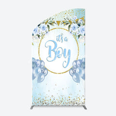 Lofaris Blue Gold Floral Its A Boy Baby Shower Arch Backdrop