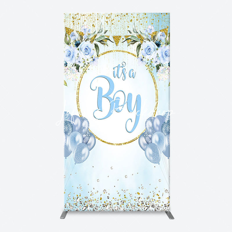 Lofaris Blue Gold Floral Its A Boy Baby Shower Arch Backdrop