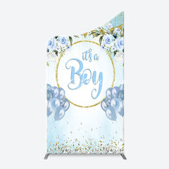 Lofaris Blue Gold Floral Its A Boy Baby Shower Arch Backdrop
