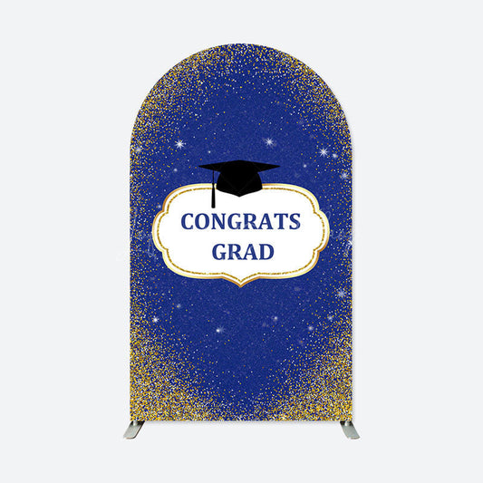 Lofaris Blue Gold Glitter Cap Congrats Grad Arch Backdrop