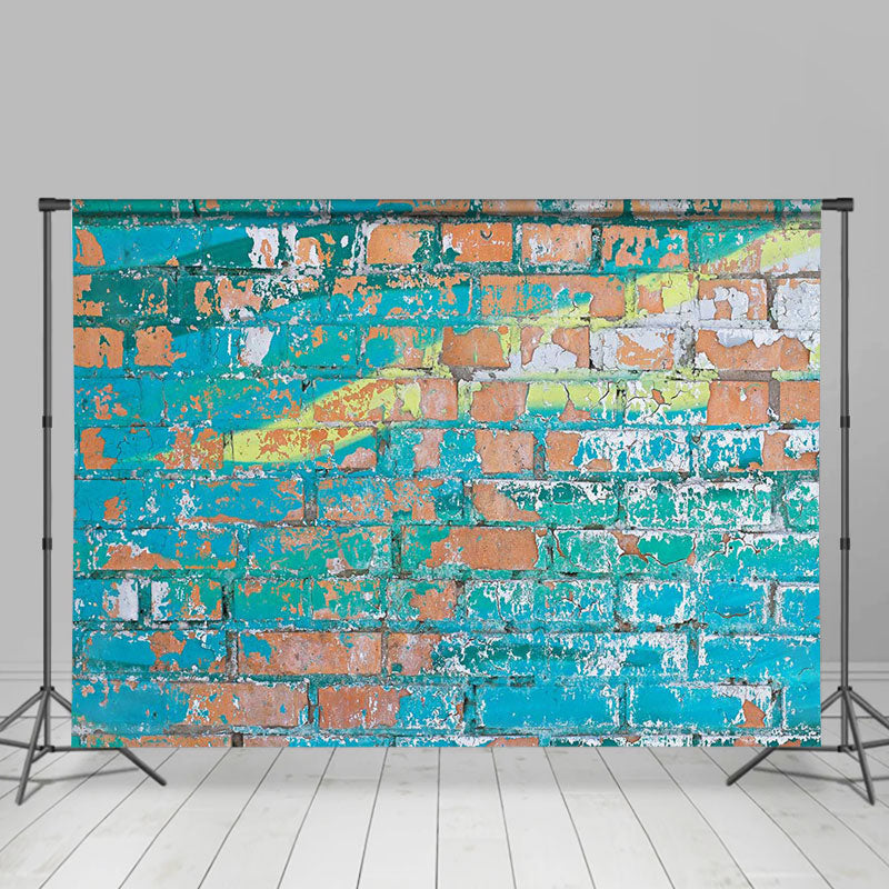 Blue Graffiti Shabby Brick Wall Photoshoot Backdrop Lofaris