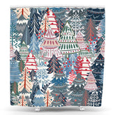 Lofaris Blue Green Red Trees Forest Christmas Shower Curtain