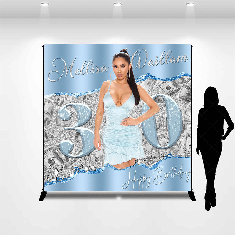 Lofaris Blue Grey Dollar Custom 30th Birthday Photo Backdrop