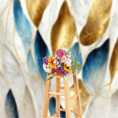 Lofaris Blue Grey Gold Leaf Marble Texture Photo Backdrop