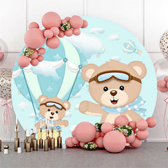 Lofaris Blue Hot Balloon And Bear round Baby Shower Backdrop Kit