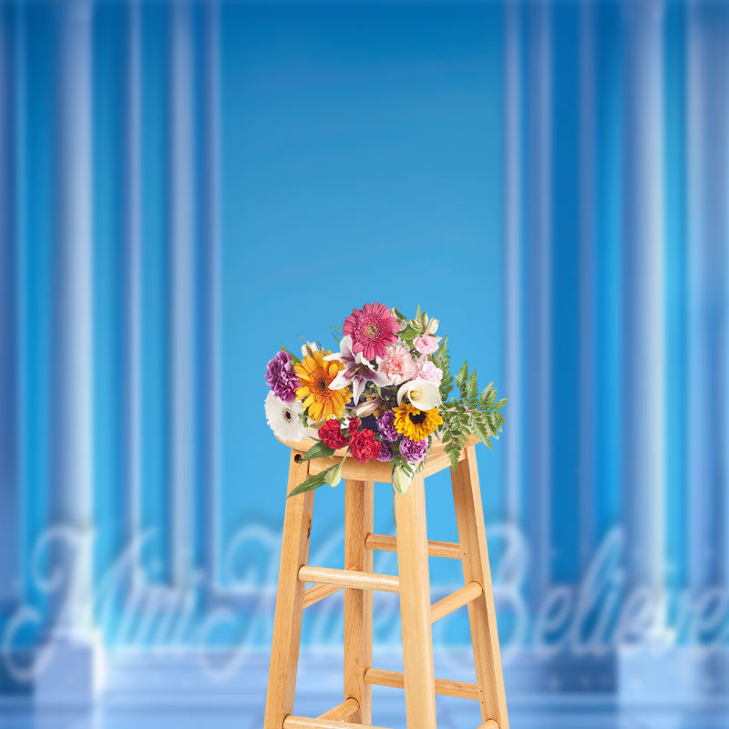 Lofaris Blue Luxury Palace Vintage Wall Backdrop For Photo