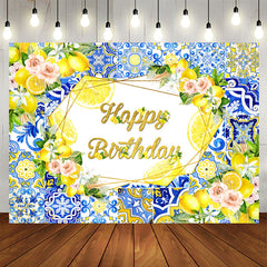 Lofaris Blue Mandala Pattern Floral Lemon Birthday Backdrop