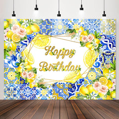 Lofaris Blue Mandala Pattern Floral Lemon Birthday Backdrop