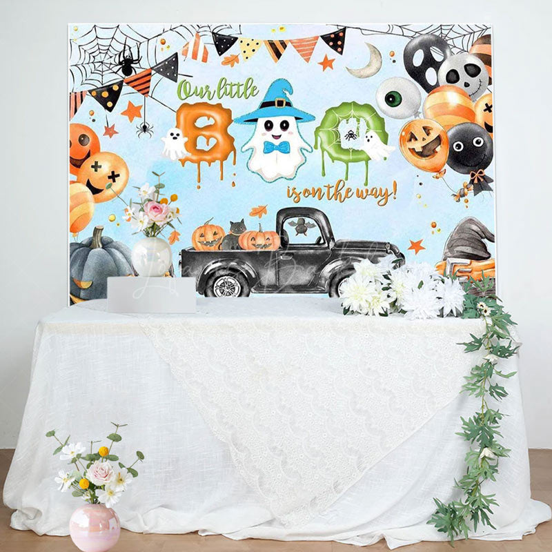 Lofaris Blue Melted Cute Boo Halloween Baby Shower Backdrop