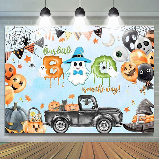 Lofaris Blue Melted Cute Boo Halloween Baby Shower Backdrop