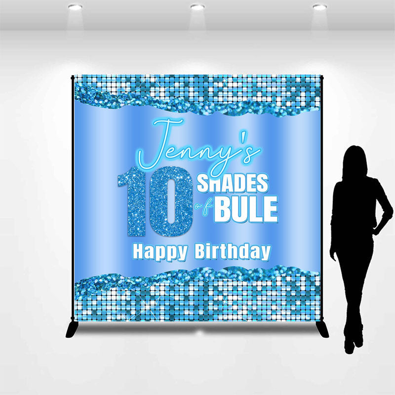 Lofaris Blue Metal Texture Glitter Custom Birthday Backdrop