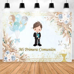 Lofaris Blue Mi Primera Comunion Boy Floral Baptism Backdrop