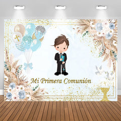 Lofaris Blue Mi Primera Comunion Boy Floral Baptism Backdrop