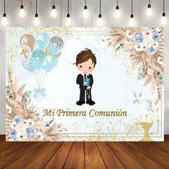 Lofaris Blue Mi Primera Comunion Boy Floral Baptism Backdrop