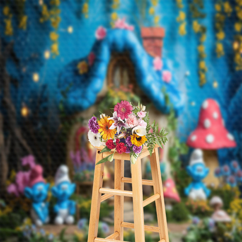 Lofaris Blue Mushroom House Spring Backdrop For Photograph
