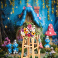 Lofaris Blue Mushroom House Spring Backdrop For Photograph