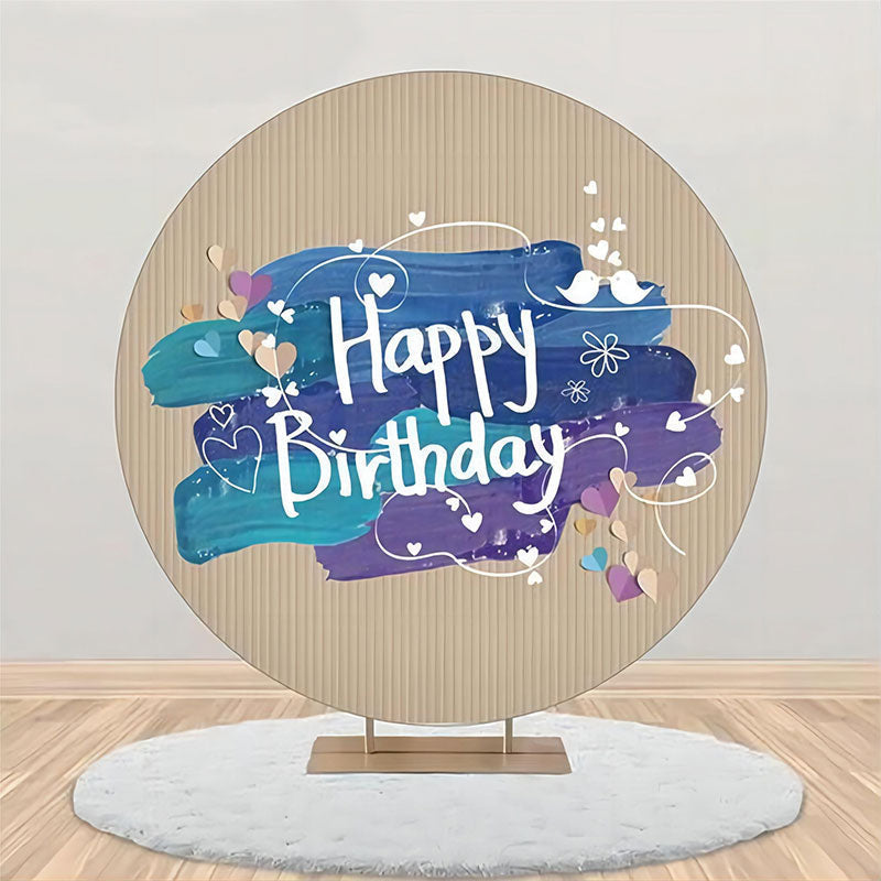 Lofaris Blue Oil Paint Brown Stripe Round Birthday Backdrop