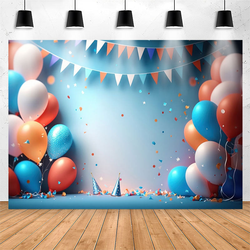 Lofaris Blue Orange Balloons Confetti 1st Birthday Backdrop