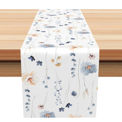 Lofaris Blue Orange Pink Floral Leaves Repeat Table Runner