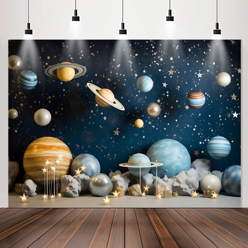 Lofaris Blue Outer Space Cosmic Planet Birthday Backdrop