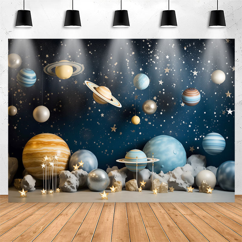 Lofaris Blue Outer Space Cosmic Planet Birthday Backdrop