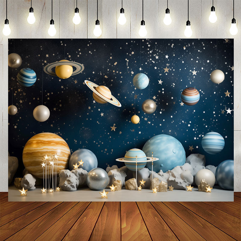 Lofaris Blue Outer Space Cosmic Planet Birthday Backdrop
