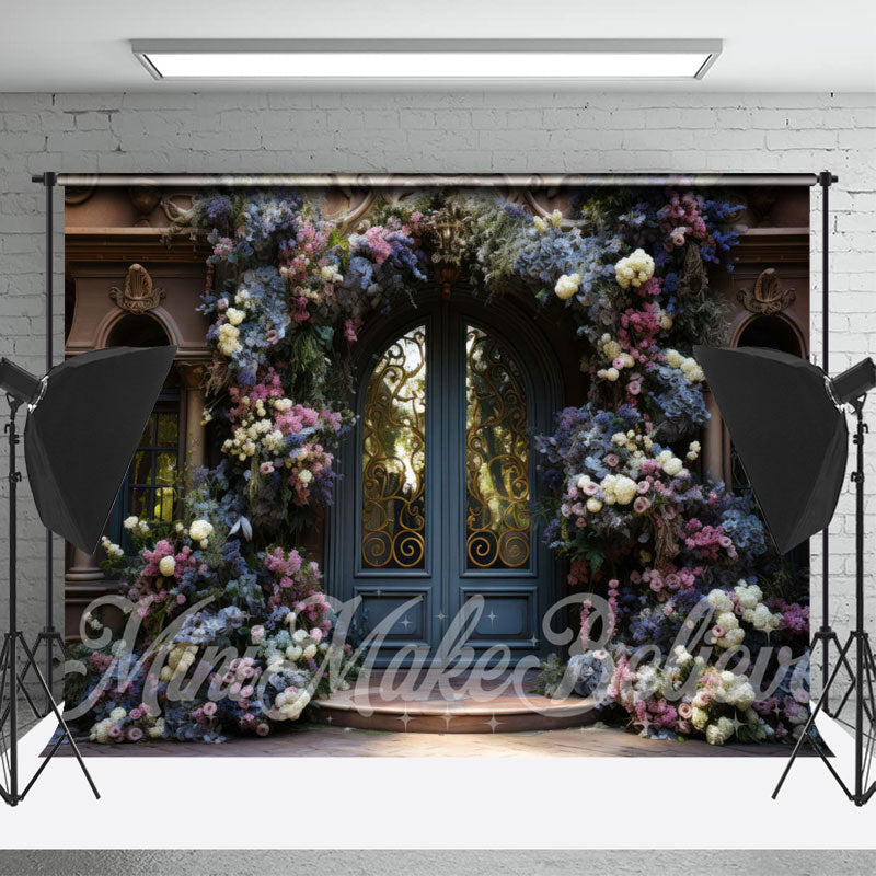 Lofaris Blue Palace Door Floral Vine Arch Flower Backdrop
