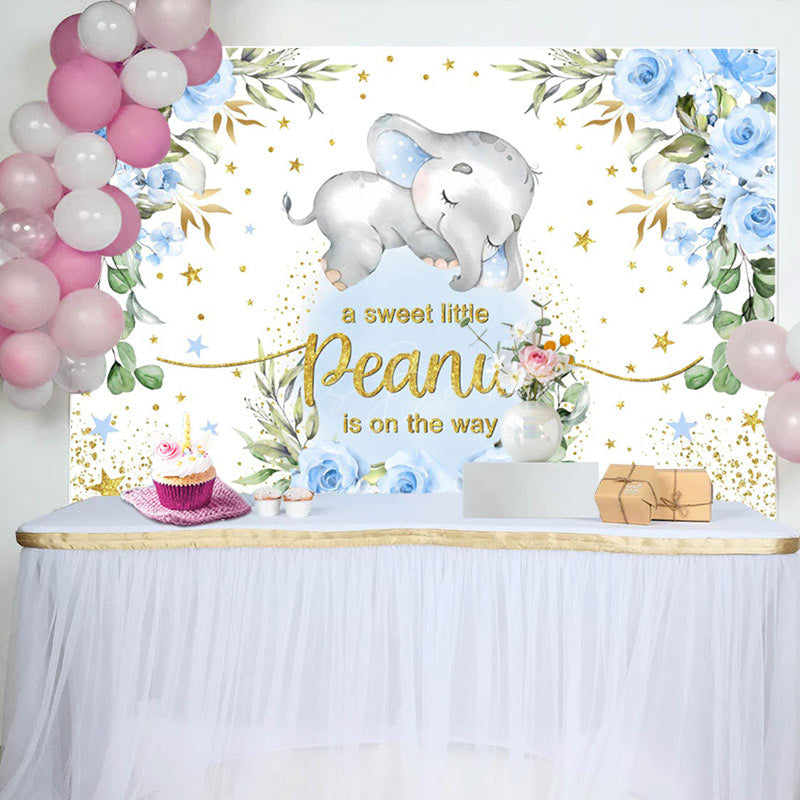 Lofaris Blue Peanut Floral Baby Shower Backdrop for Boy