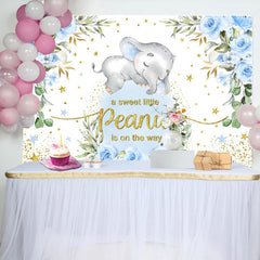 Lofaris Blue Peanut Floral Baby Shower Backdrop for Boy